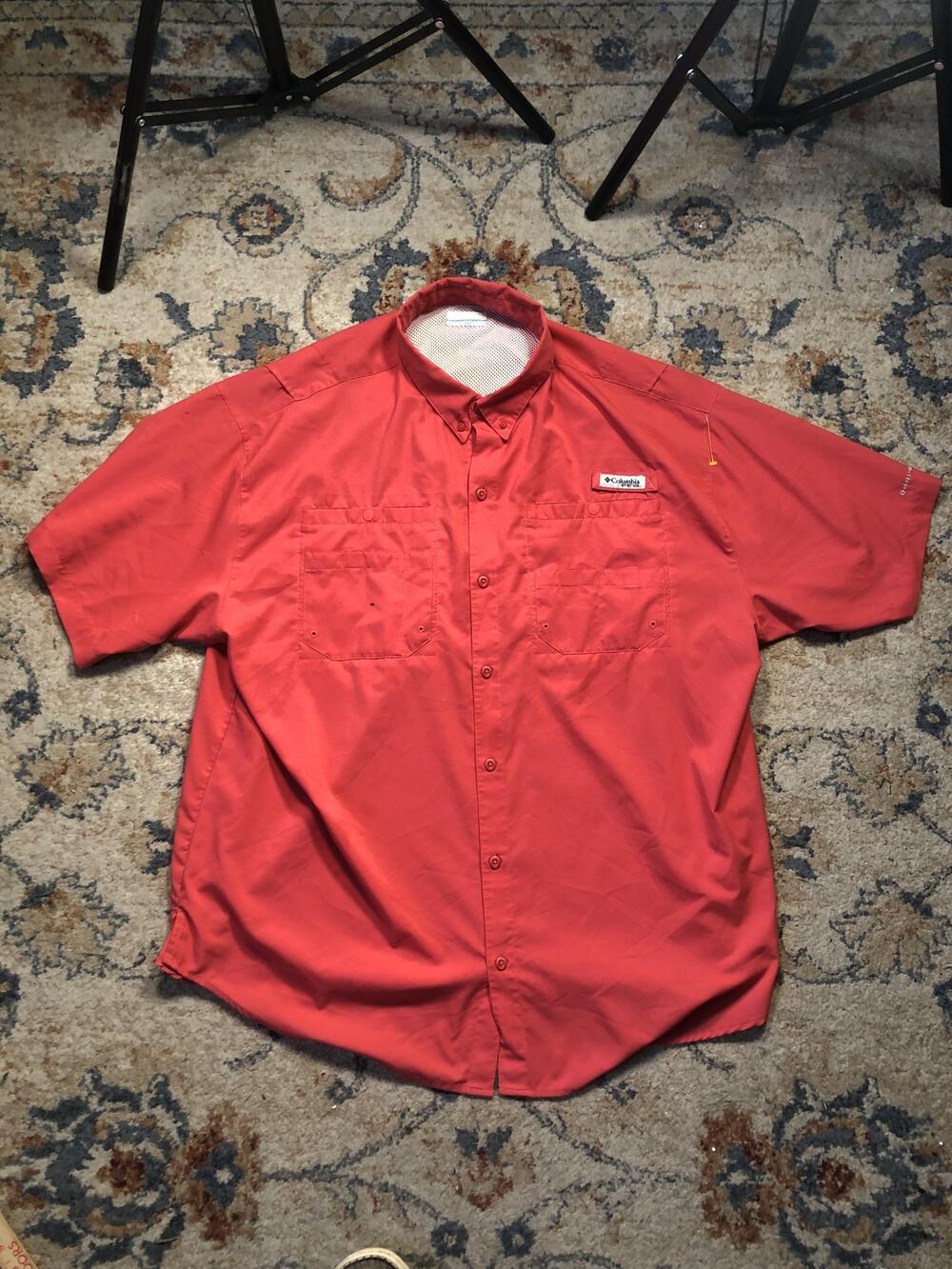 Columbia PFG Bahama II Shirt Mens 2XL Red Short Sleeve Fishing Vented Omni-Shade